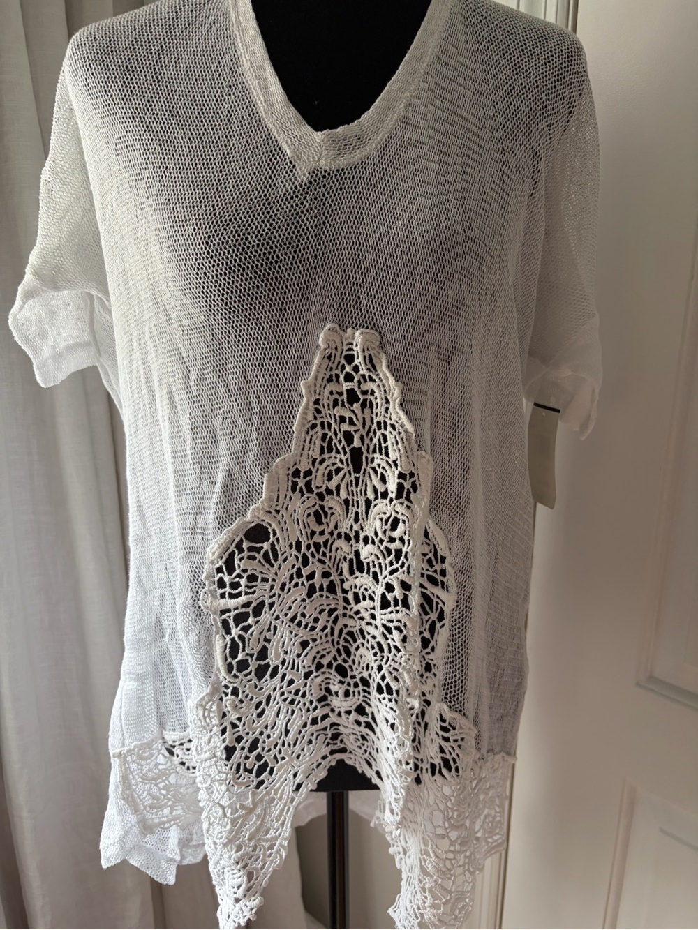 Saks Fifth Avenue White Crochet-Trim V-Neck Tunic